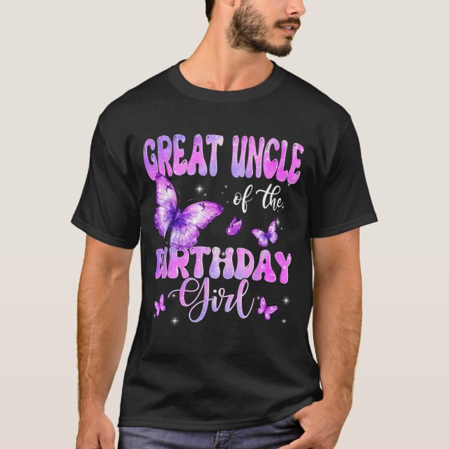 Great Uncle Of The Birthday Girl Butterfly Family  T Shirt (Framsida)