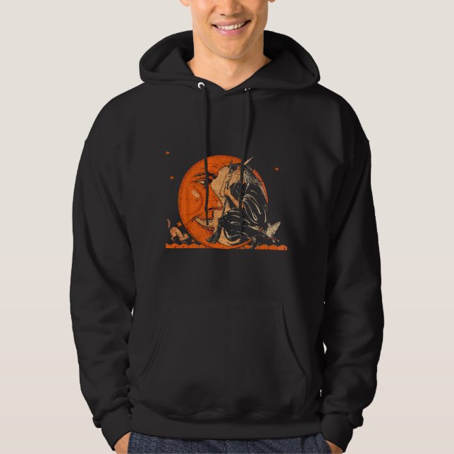 Great Vintage Witch and Moon Halloween  Hoodie (Framsida)