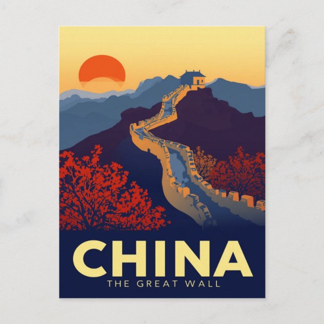 Great Wall of China Sunset Vykort (Framsida)