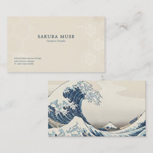 Great Wave Inspired Japanese Business Card  Visitkort (Fram/baksida)