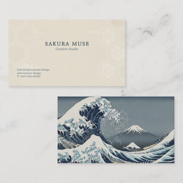 Great Wave Inspired Japanese Business Card  Visitkort (Fram/baksida)