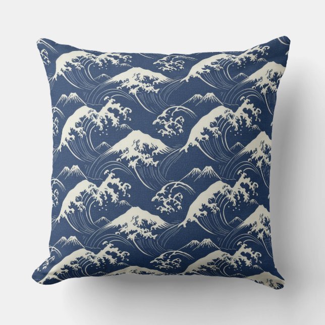 Great Wave Mandala – Sömlös Japansk-Inspirerad Oc Kudde (Framsida)