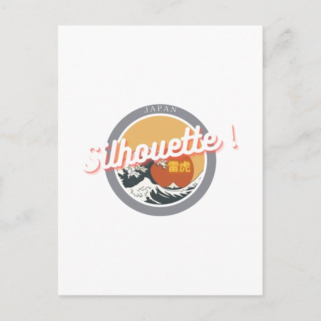 Great Wave & Neon Kanji – Retro Japanese Fuji Des2 Vykort (Framsida)