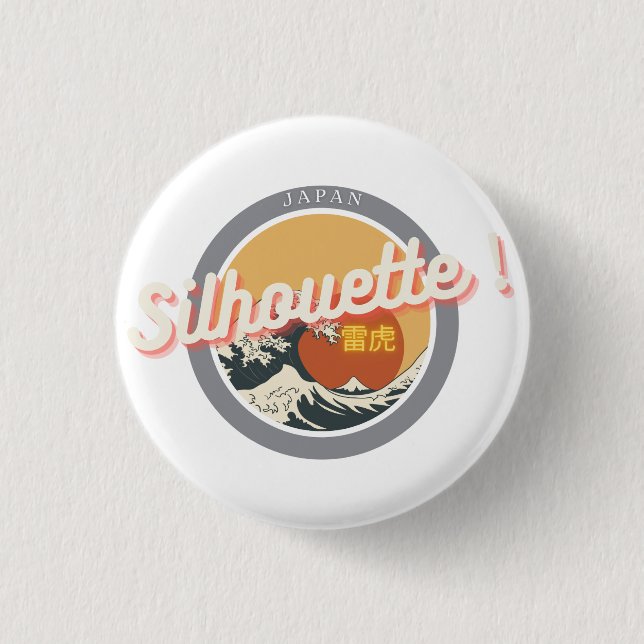 Great Wave & Neon Kanji – Retro Japanese Fuji Des Knapp (Framsida)