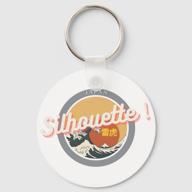 Great Wave & Neon Kanji – Retro Japanese Fuji Des Nyckelring (Framsida)