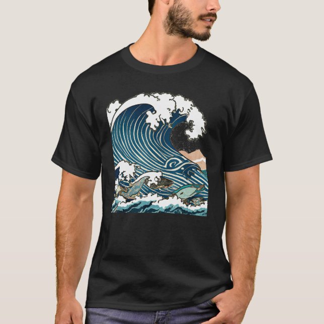 Great Wave Of Kanagawa Japanese Ukiyo e Men Women T Shirt (Framsida)