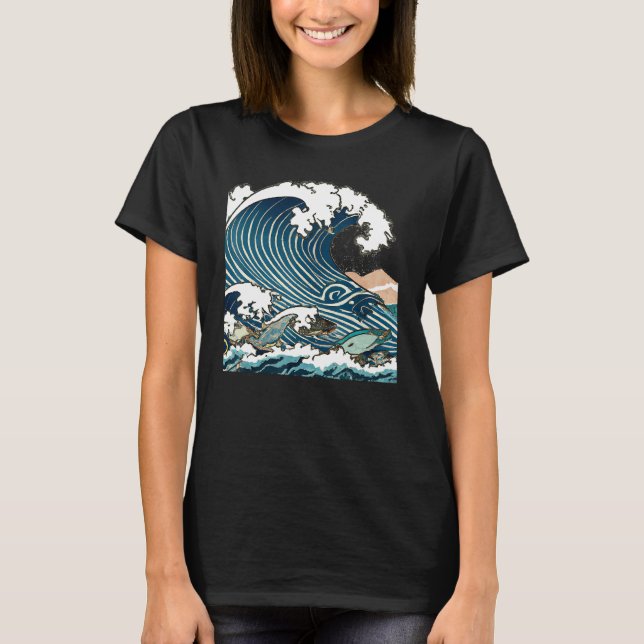 Great Wave Of Kanagawa Japanese Ukiyo e Men Women T Shirt (Framsida)