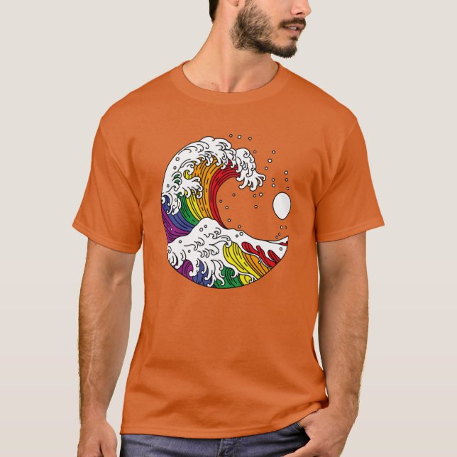 Great Wave of Kanagawa LGBTQ Pride Rainbow Flag vi T Shirt (Framsida)