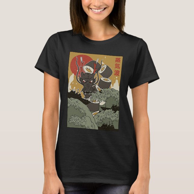Great wave of kanagawa Sushi Dragon Edo Period T Shirt (Framsida)
