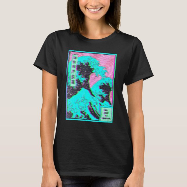 Great Wave off Kanagawa Vaporwave Glitch Aesthetic T Shirt (Framsida)