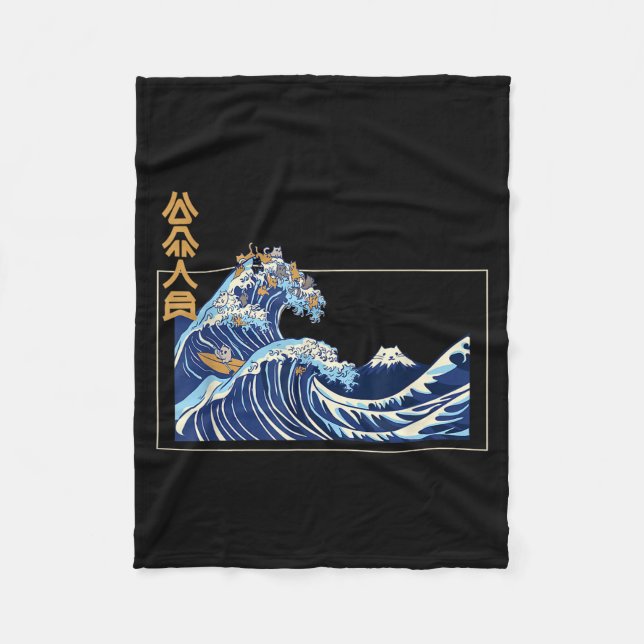 Great Wave Off Kanagawa With The Aesthetic Kanji O Fleecefilt (Framsidan)