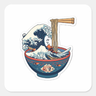 Great Wave Ramen Bowl Japansk Estetik 3D Art St Fyrkantigt Klistermärke