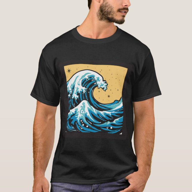 Great Wave Under a Yellow Sky. Vector graphic. T Shirt (Framsida)