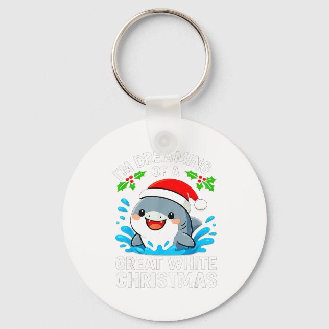 Great White Christmas Shark Funny Santa Holiday Pu Nyckelring (Framsida)