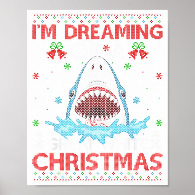 Great White Shark Ugly Xmas Sweater Shark Fishing  Poster (Framsidan)