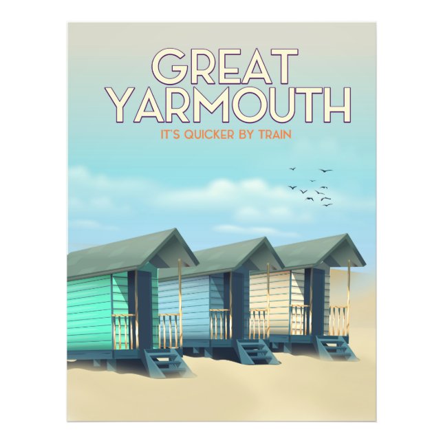 Great Yarmouth strandstuga reseposter Fototryck (Framsidan)