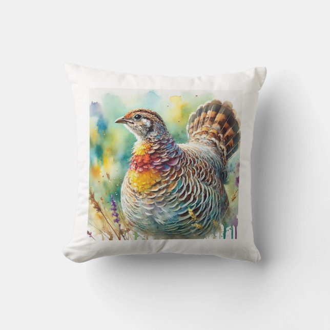 Greater Prairie Chicken 290824AREF128 - Watercolor Kudde (Framsida)