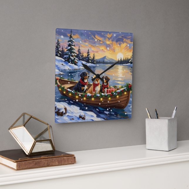 Greater Swiss Mountain Dog Christmas Boat Holiday Fyrkantig Klocka (Kontor)