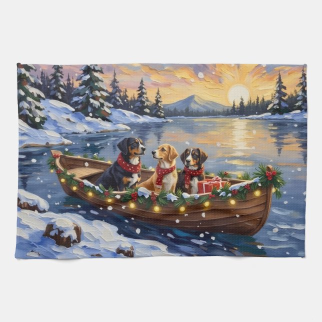 Greater Swiss Mountain Dog Christmas Boat Holiday Kökshandduk (Horisontell)