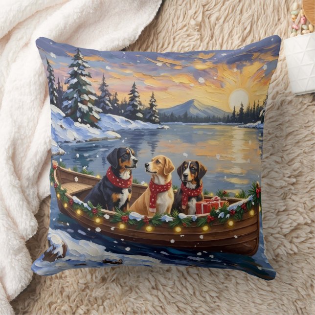 Greater Swiss Mountain Dog Christmas Boat Holiday Kudde (Filt)