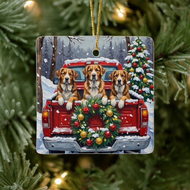 Greater Swiss Mountain Dog Christmas Red Truck Julgransprydnad Keramik (Träd)