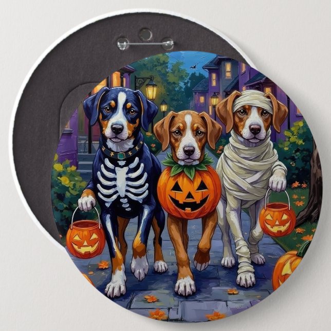 Greater Swiss Mountain Halloween-trick-or-treat Ha Knapp (Framsida & baksida)