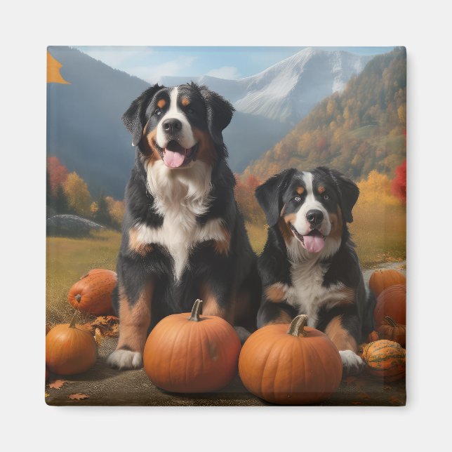 Greater Swiss Mountain Hund Höstglädje Pumpa Magnet (Framsidan)