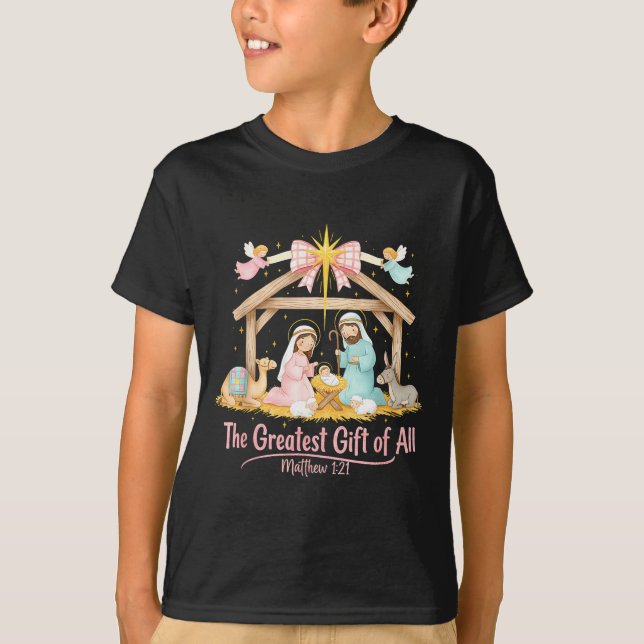 Greatest Gift Of All Matthew 1_21 Coquette Christm T Shirt (Framsida)