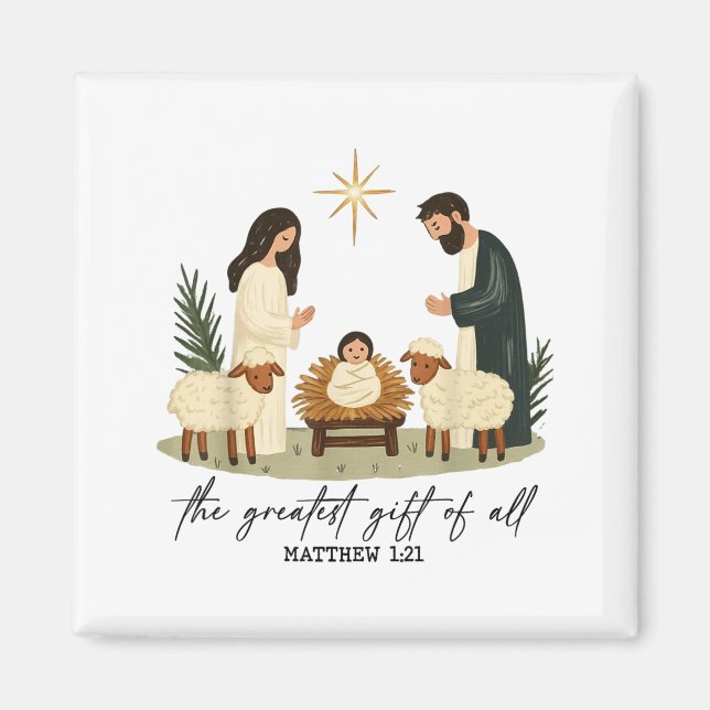 Greatest Gift Of All Nativity Scene Christian Chri Magnet (Framsidan)