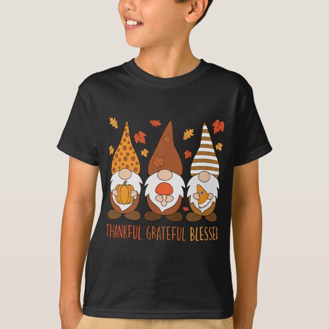 Greatful Blsed Thanksgiving Gnomes T Shirt (Framsida)