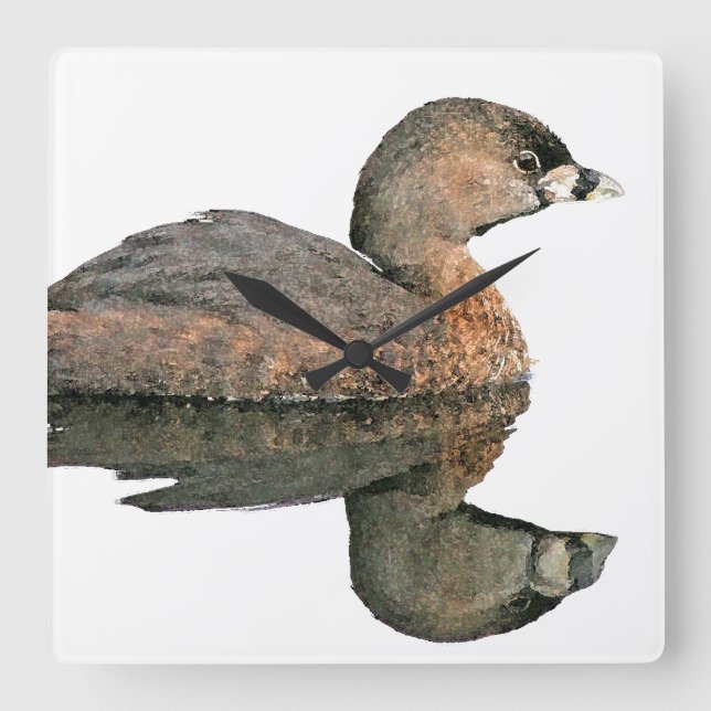Grebe Bird Wall Clock Fyrkantig Klocka (Framsida)