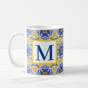 Grecian Blue and gult tiles azul Kaffemugg