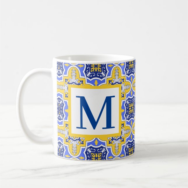 Grecian Blue and gult tiles azul Kaffemugg (Vänster)