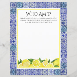 Grecian Blue and Lemon "WHO Is I" Shower Game