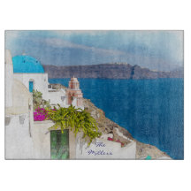 Grecian paradis. Vattenfärgmålning av Santorini