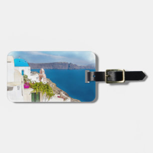 Grecian paradis. Vattenfärgmålning av Santorini Bagagebricka
