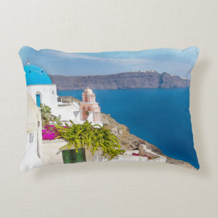Grecian paradis. Vattenfärgmålning av Santorini Prydnadskudde