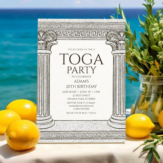 Grecian Toga Party-inbjudan med stenkolonner Inbjudningar (Skapare uppladdad)