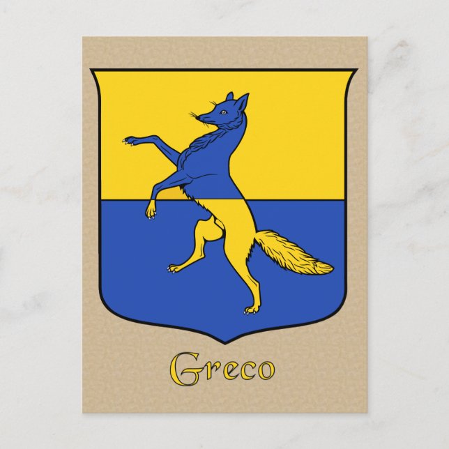 Greco Family Heraldic Shield Vykort (Framsida)