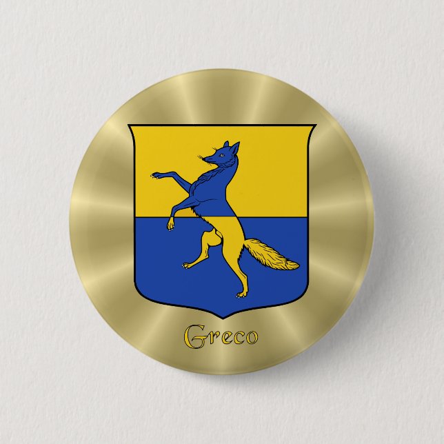 Greco Historical Shield on Golden Sunburst Knapp (Framsida)
