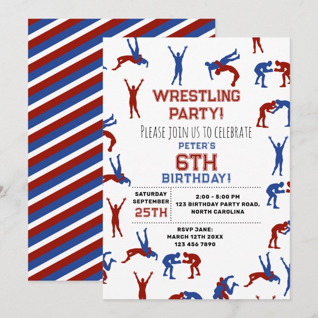 Greco Roman Freestyle Wrestling Barns födelsedag Inbjudningar (Fram/baksida)
