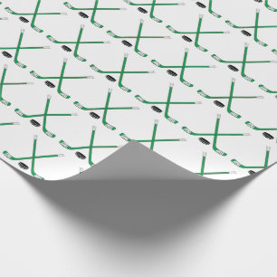 Gree Crossed Hockey Sticks and Puck Wrapping Pappe Presentpapper