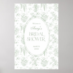 Gree Toile Blommig Vintage Bröllopsdusch Välkommen Poster