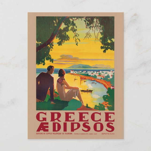 Greece Aidipsos Vintage Poster 1940s Vykort (Framsida)