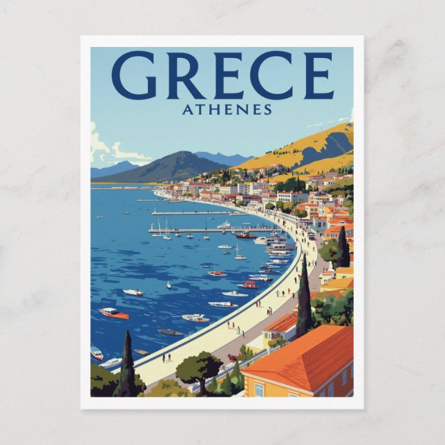 Greece Athens Coastal Harbor Travel Vykort (Framsida)