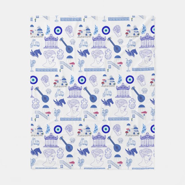 Greece Blue and White Fleecefilt (Framsidan)