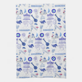 Greece Blue and White Kökshandduk