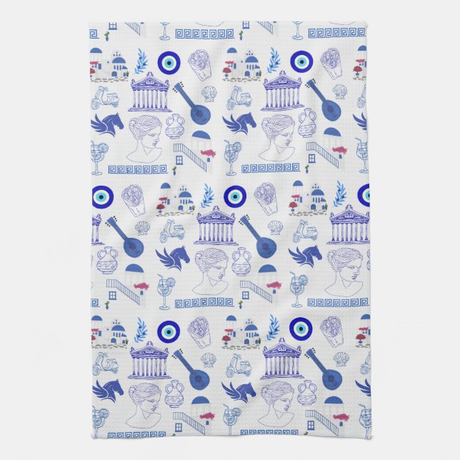 Greece Blue and White Kökshandduk (Vertikal)