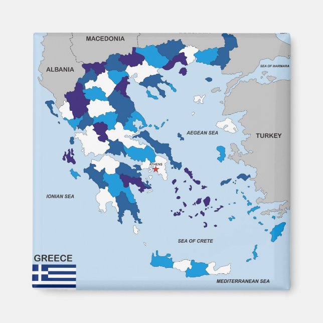 Greece land politisk karta flagga greek magnet (Framsidan)