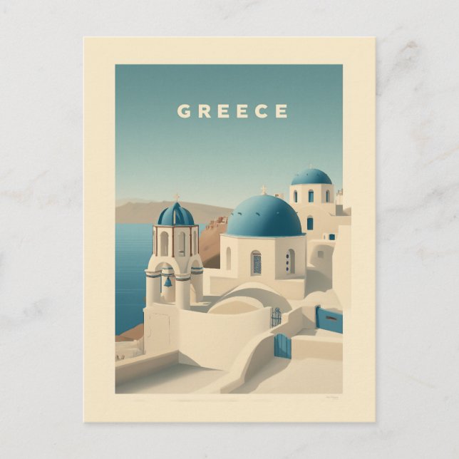 Greece Santorini Travel Poster Vykort (Framsida)